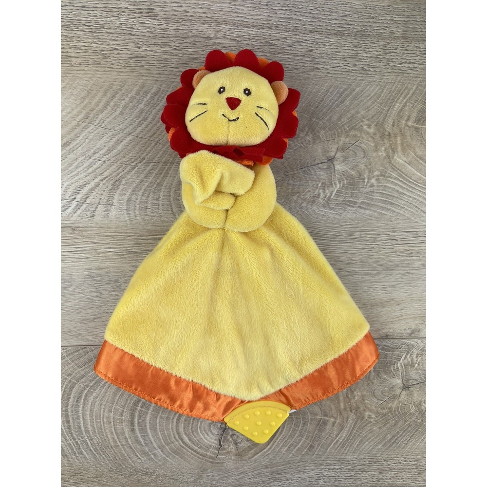 Gund Baby Orange Yellow Lion Plush Lovey Teether Security Blanket Satin Trim